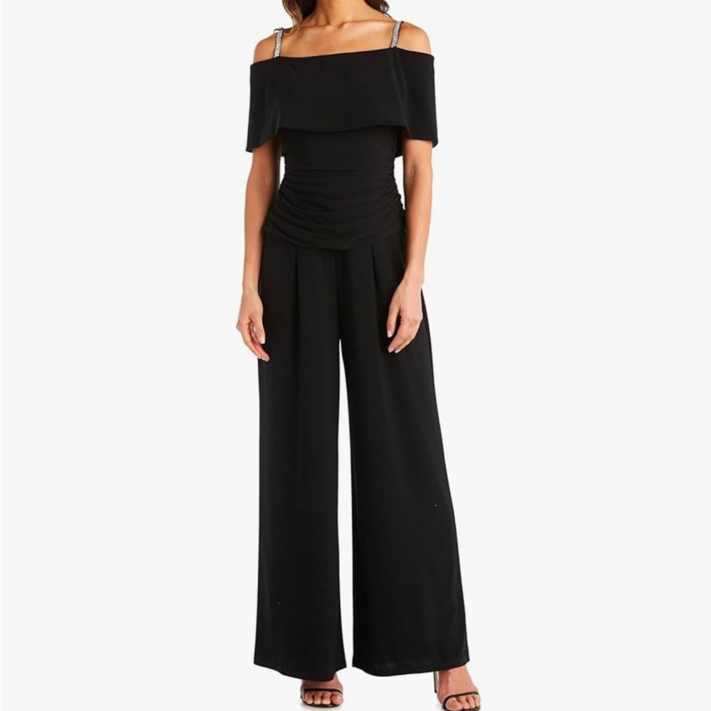 Brand New Off the Shoulder Jumpsuit with Ruched Bodice